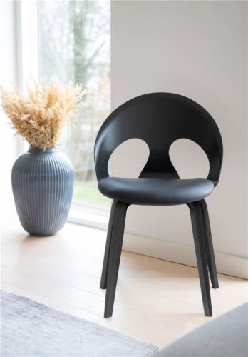 Vermund VL1100 Esszimmerstuhl SH: 46 cm – Schwarz gebeizte Eiche/Dünen-Anthrazit-Leder