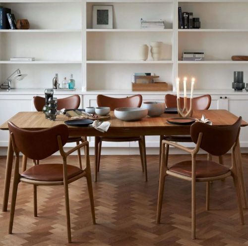 Ro Collection Salon Esszimmerstuhl, Rückenlehne und Sitz gepolstert, SH: 47 cm – Eiche/Vacona Cognac
