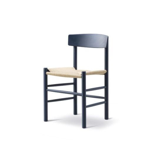 Fredericia Furniture 3239 J39 Mogensen Esszimmerstuhl SH: 46 cm - Indigoblaue Buche/Naturgeflecht