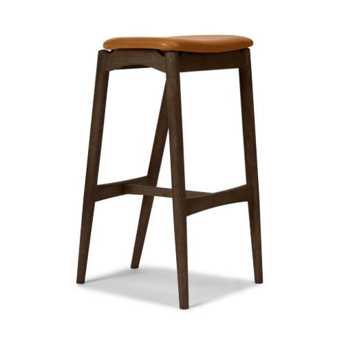 Sibast Furniture No 7 Barstol Lav H: 65 cm - Eg Mørk Olie/Cognac Læder 