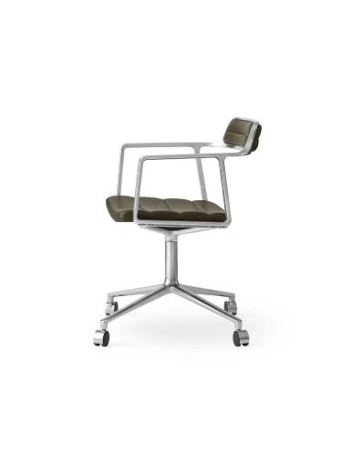 Vipp 452 Drehstuhl mit Rollen SH: 45,5 cm - Alu/Bosco Green Leder