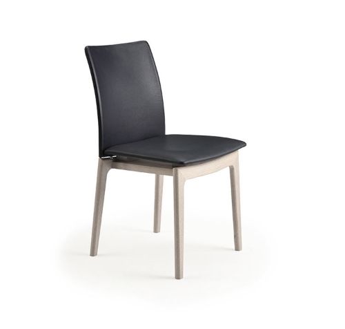 Skovby SM63 Spisebordsstol H: 88 cm - Hvidolieret Eg / Sort Læder