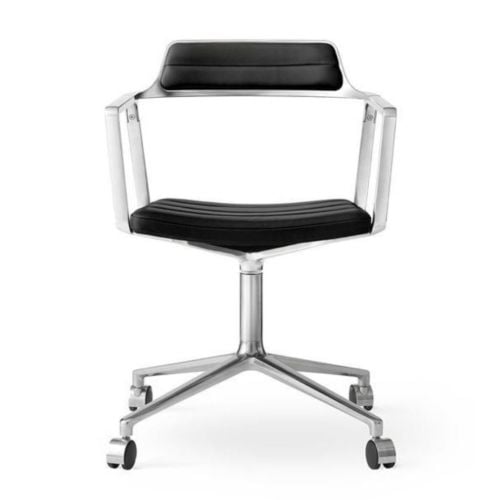 Vipp 452 Swivel Stol m. Hjul - Aluminium/Black Aniline Leather