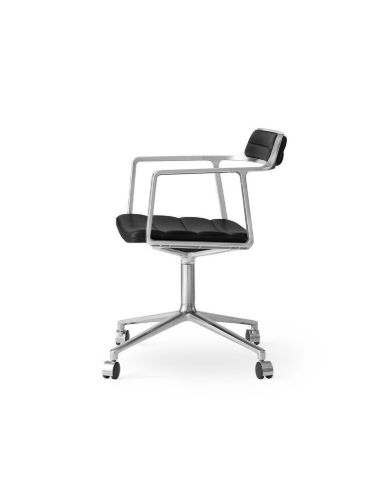 Vipp 452 Drehstuhl mit Rollen – Alu/schwarzes Anilinleder