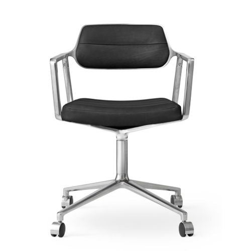 Vipp 453 Swivel Stol m. Hjul - Aluminium/Sort Læder