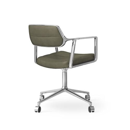 Vipp 453 Drehstuhl + Stuhl m. Räder – Aluminium/Bosco Green