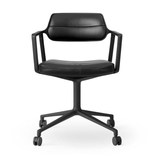 Vipp 453 Swivel Stol m. Hjul - Sort Aluminium/Sort Læder 