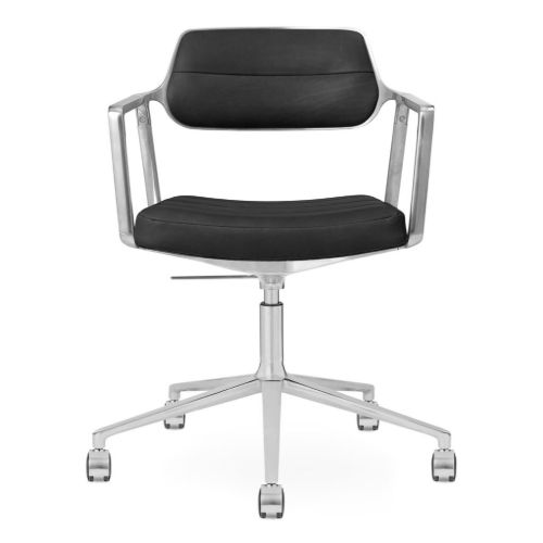 Vipp 453+ Swivel Stol m. Hjul - Aluminium/Sort Læder