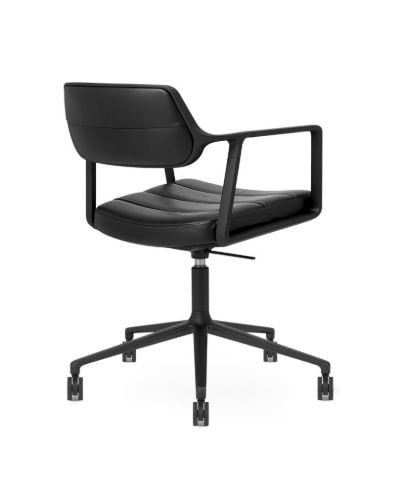 Vipp 453+ Drehstuhl mit Rollen - Schwarzes Aluminium/Schwarzes Leder