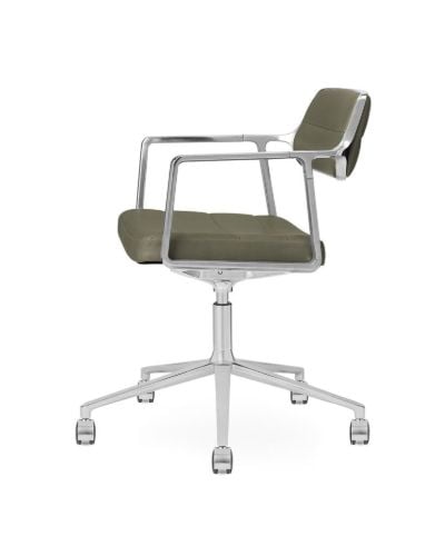 Vipp 453+ Swivel Stuhl mit Rollen – Aluminium/Bosco Green Leder