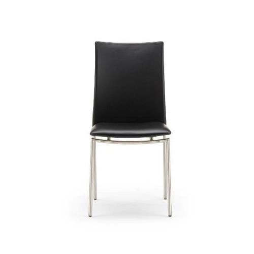 Skovby SM58 Esszimmerstuhl H: 92 cm – Gebürsteter Stahl/Schwarzes 0100-Leder