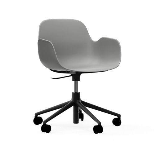 Normann Copenhagen Form Drejestol m. armlæn og hjul - Grå/Sort Aluminium