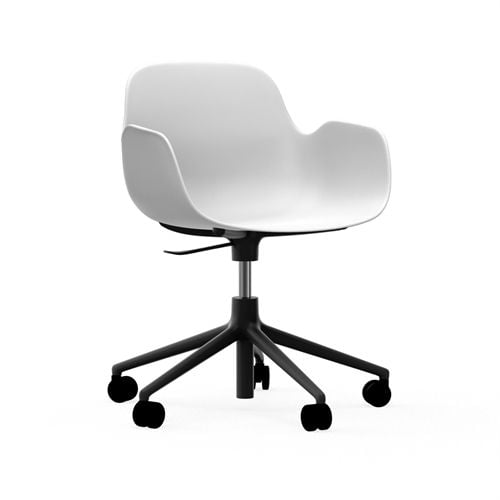 Normann Copenhagen Form Drejestol m. armlæn og hjul - Hvid/Sort Aluminium
