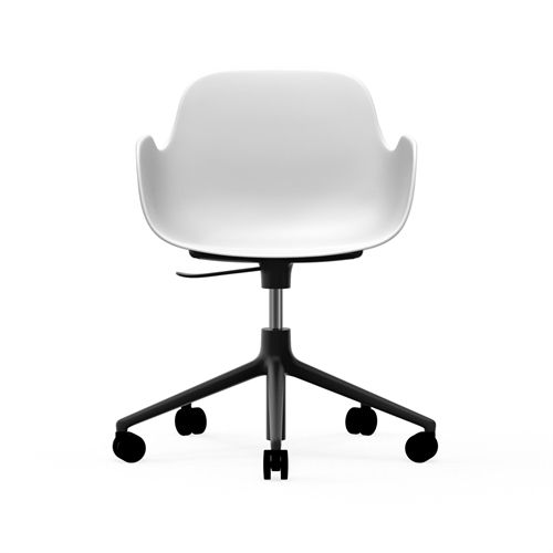 Normann Copenhagen Form Drehstuhl mit Armlehnen und Rollen – Weiß/Schwarzes Aluminium
