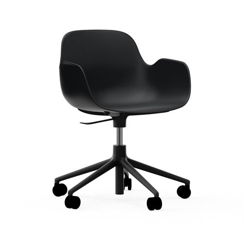 Normann Copenhagen Form Drejestol m. armlæn og hjul - Sort/Sort Aluminium
