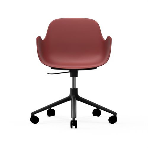 Normann Copenhagen Form Drehstuhl mit Armlehnen und Rollen – Rot/Schwarzes Aluminium