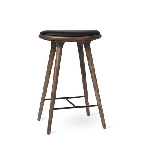 Mater High Barstol H: 69 cm - Sort Læder/Mørklakeret Eg