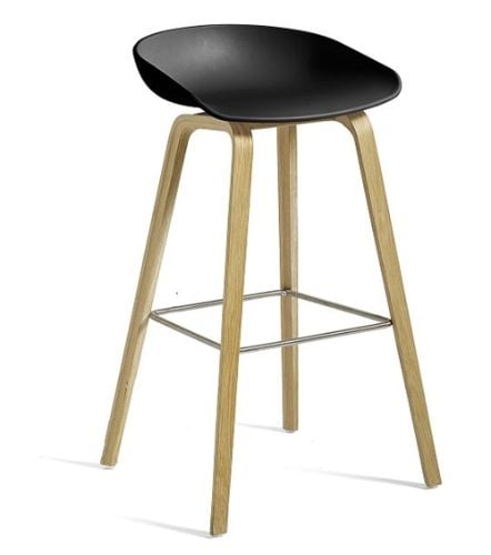 HAY AAS32 ECO Barstol Low  - Water Based Lacquered Oak Veneer / ECO Black / Footrest Stainless Steel