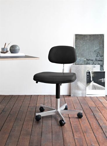 Montana Kevi 2534U Vollgepolsterter Bürostuhl SH: 40–53 cm – Schwarzes Seidenleder/Aluminium
