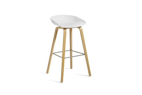 HAY AAS32 Barstol High  - Lacquered Oak Veneer / White / Footrest Stainless Steel