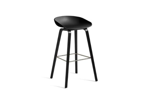 HAY AAS32 Barhocker High SH: 74 cm – Schwarz gebeiztes Eichenfurnier / Schwarz / Fußstütze Edelstahl