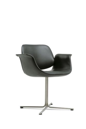 Fredericia Furniture Erik Jørgensen EJ 205 Flamingo Stuhl SH: 45 cm – Schwarzes Leder/Edelstahl