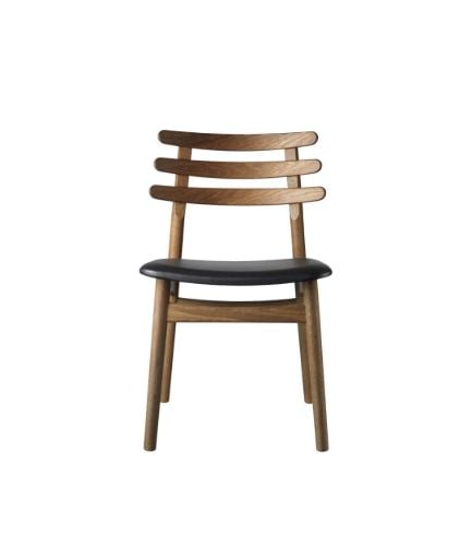 FDB Møbler J48 Stol Poul M. Volther SH: 46 cm - Røget Eg/Sort Læder/Mat Lak