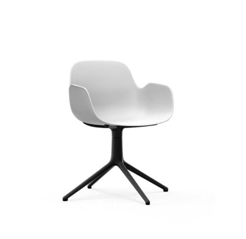 Normann Copenhagen Form Drejestol m. armlæn SH: 44cm - Hvid/Sort Aluminium