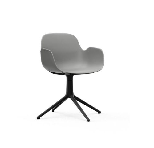 Normann Copenhagen Form Drejestol m. armlæn SH: 44 cm - Grå/Sort Aluminium