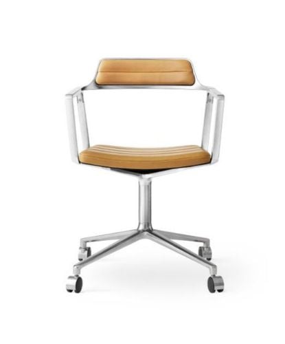 Vipp 452 Swivel Stol Hjul SH: 44,5 cm - Alu/Sand leather