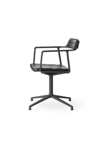 Vipp 452 Swivel Stuhl Gliders SH: 44,5 cm – Schwarz/Schwarzes Leder
