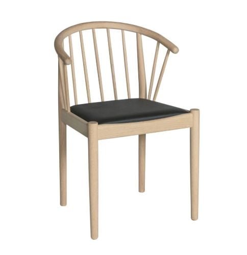 Haslev Lindeberg Spisebordstol SH: 45 cm - Sort Læder/Hvidolieret Eg