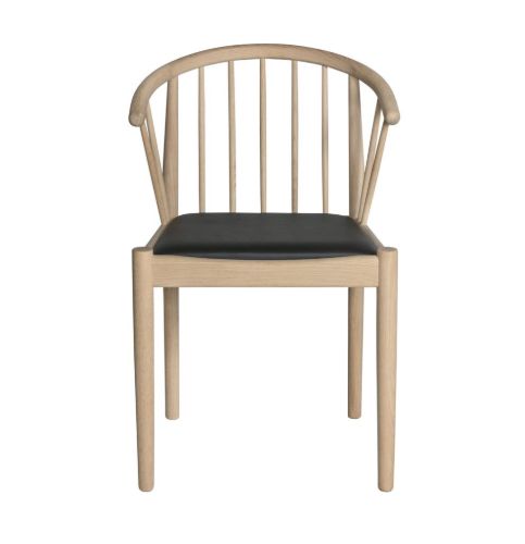 Haslev Lindeberg Esszimmerstuhl SH: 45 cm – Schwarzes Leder/Weiß geölte Eiche