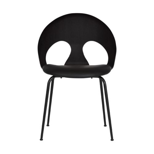 Vermund VL1100 Esszimmerstuhl SH: 46 cm – Schwarzchrom/Schwarz gebeizte Eiche/Schwarzes Sierra-Leder