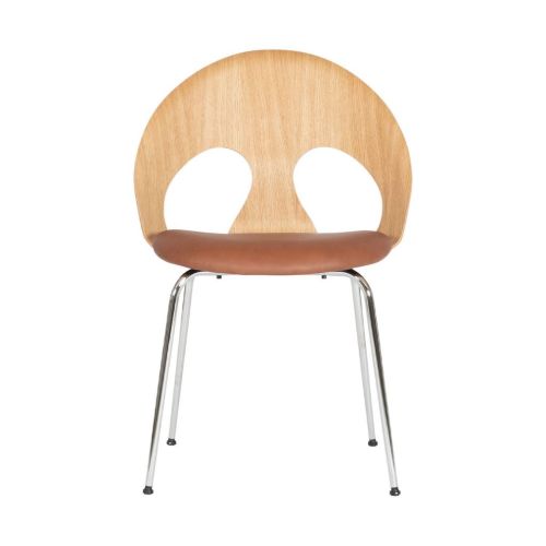 Vermund VL1100 Esszimmerstuhl SH: 46 cm – Chrom/geölte Eiche/Sierra-Cognac-Leder