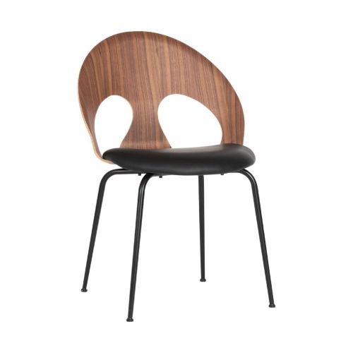 Vermund VL1100 Spisebordsstol SH: 46 cm - Sort Krom/Valnød/Sort Sierra Læder