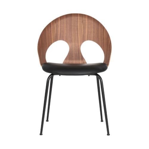Vermund VL1100 Esszimmerstuhl SH: 46 cm – Schwarzchrom/Walnuss/Schwarzes Sierra-Leder