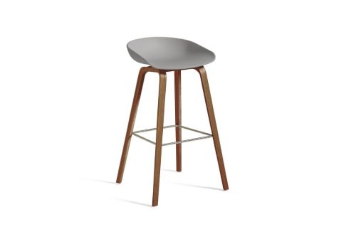HAY AAS 32 Barstol High SH: 75 cm - Lacquered Walnut Veneer/Concrete Grey
