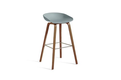 HAY AAS 32 Barstol High SH: 75 cm - Lacquered Walnut Veneer/Dusty Blue