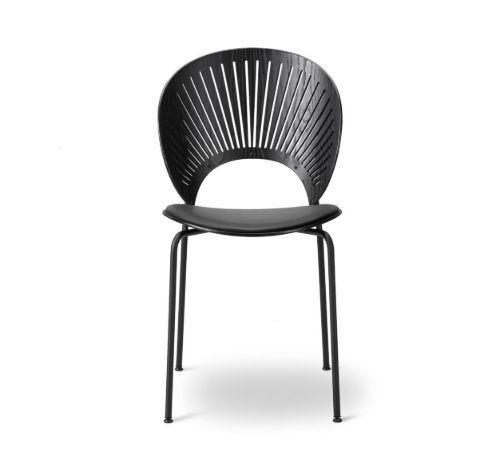 Fredericia Furniture 3396 Trinidad Sædepolstret Stol SH: 46,5 cm - Sort Ask m. Sort Primo Læder/Sort