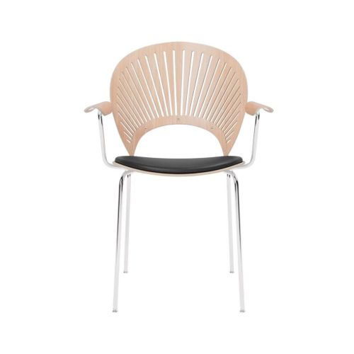 Fredericia Furniture 3397 Trinidad Sædepolstret Armstol SH: 46,5 cm - Lakeret Eg m. Sort Primo Læder/Krom