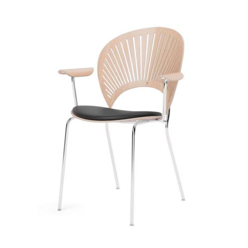 Fredericia Furniture 3397 Trinidad Polstersessel SH: 46,5 cm - Lackierte Eiche mit schwarzem Primo-Leder/Chrom