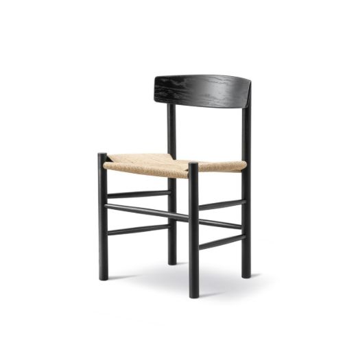 Fredericia Furniture 3239 J39 Mogensen Esszimmerstuhl SH: 46,5 cm – Schwarz lackierte Eiche/Naturgeflecht