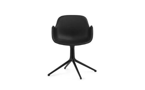 Normann Copenhagen Form Drejestol m. armlæn SH: 44cm - Sort Læder/Sort Aluminium