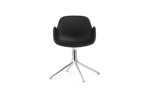Normann Copenhagen Form Drejestol m. armlæn SH: 44cm - Sort Læder/Aluminium