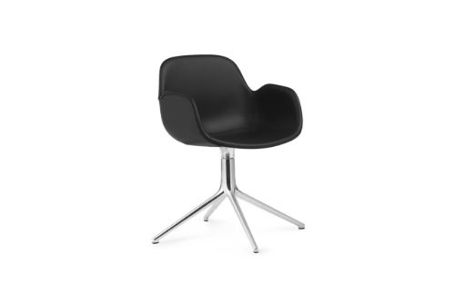 Normann Copenhagen Form Drehstuhl mit Armlehnen SH: 44 cm – Schwarzes Leder/Aluminium