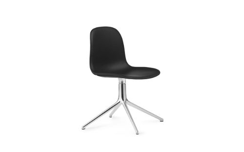 Normann Copenhagen Form Drehstuhl SH: 44 cm – Schwarzes Leder/Aluminium