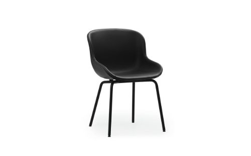 Normann Copenhagen Hyg Esszimmerstuhl, vollständig gepolstert, SH: 46 cm – schwarzes Leder/schwarzer Stahl