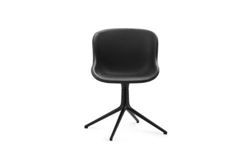 Normann Copenhagen Hyg Drejestol Fuldpolstret SH: 46 cm - Sort Læder/Sort Aluminium