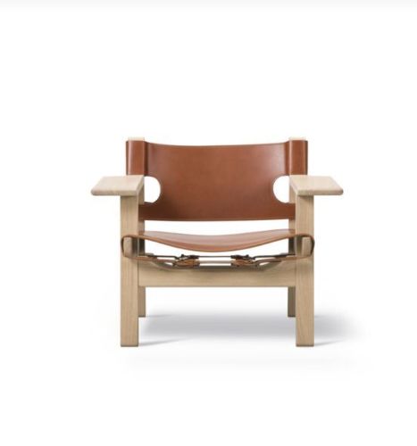 Fredericia Furniture 2226 Den Spanske Stol af Børge Mogensen SH: 33 cm - Cognac Læder/Sæbebehandlet Eg